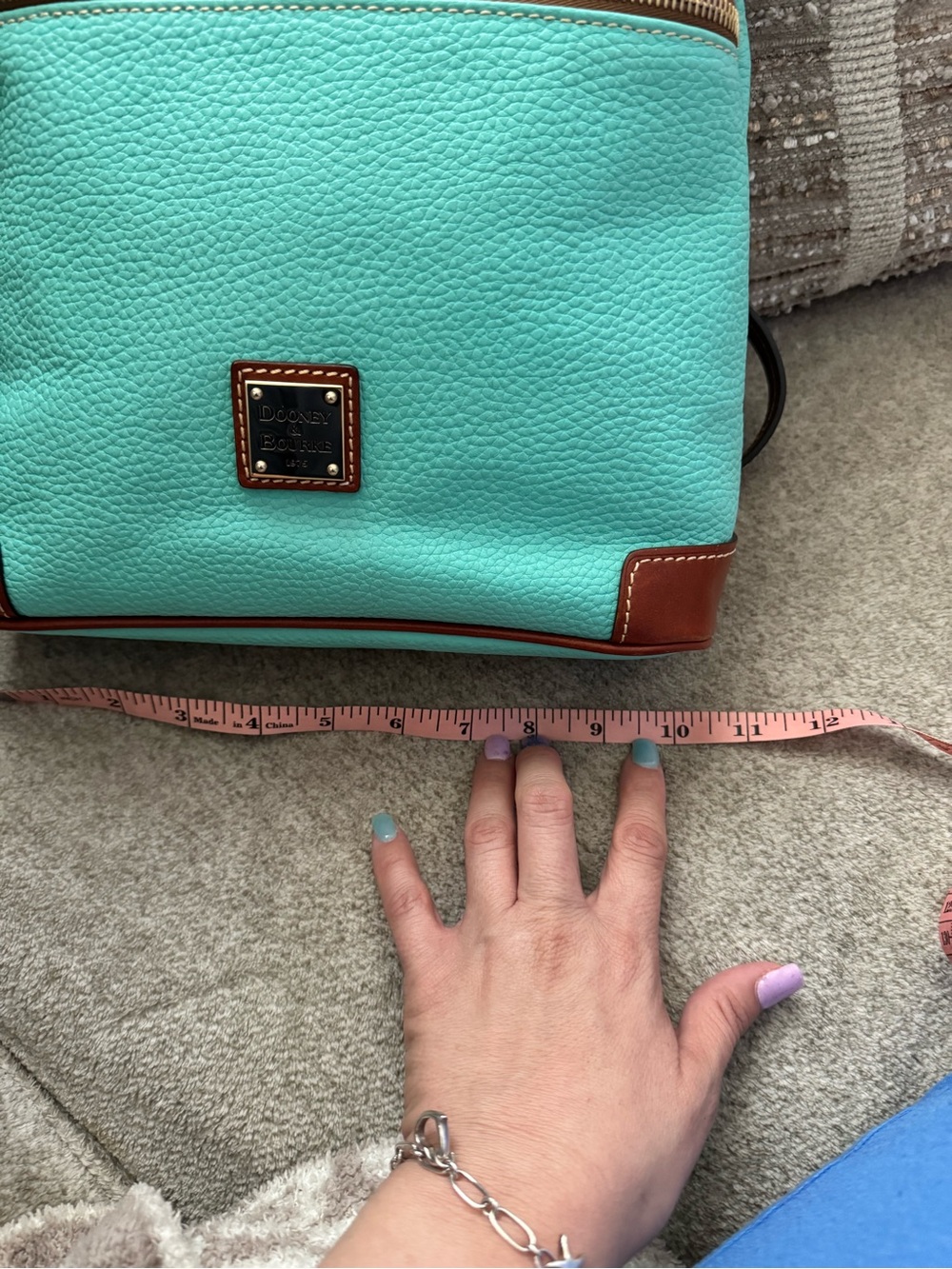Dooney & Bourke Turquoise Pebble Leather Crossbody with Brown Trim - Picture 11 of 12